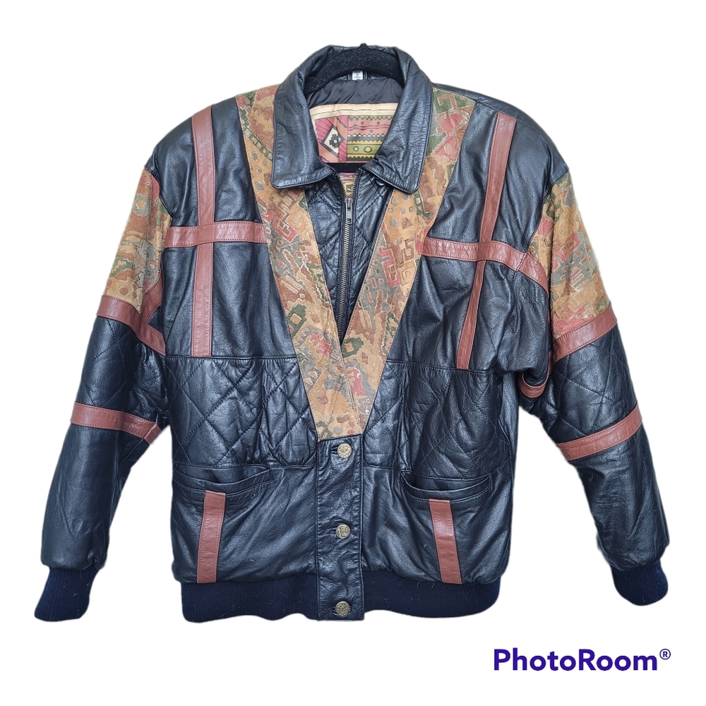 Vintage Leather Patchwork Oversized Jacket